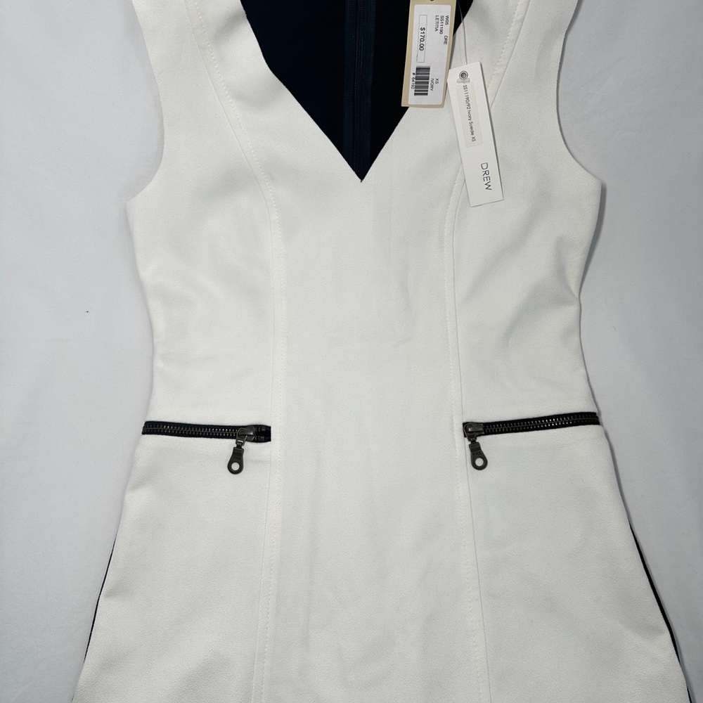 DREW White Blouse with Black Zipper Accents